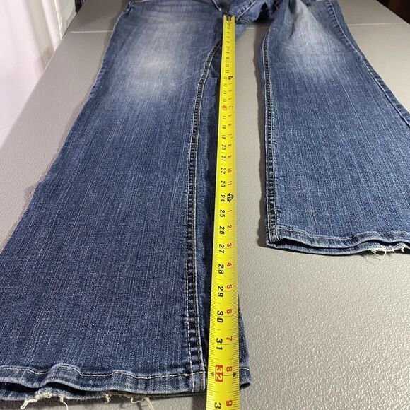 LEI Sophia Jeans Low Rise Hipster Flare Bootcut Dark Denim Y2K Womens Jr 13 Long - Picture 7 of 10